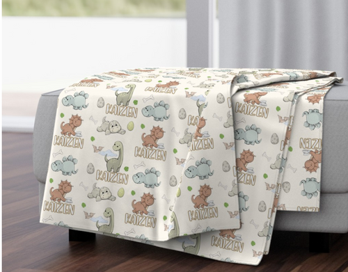 Baby Dinosaur Personalized Baby Blanket & Hat Set – Custom Newborn Announcement Gift