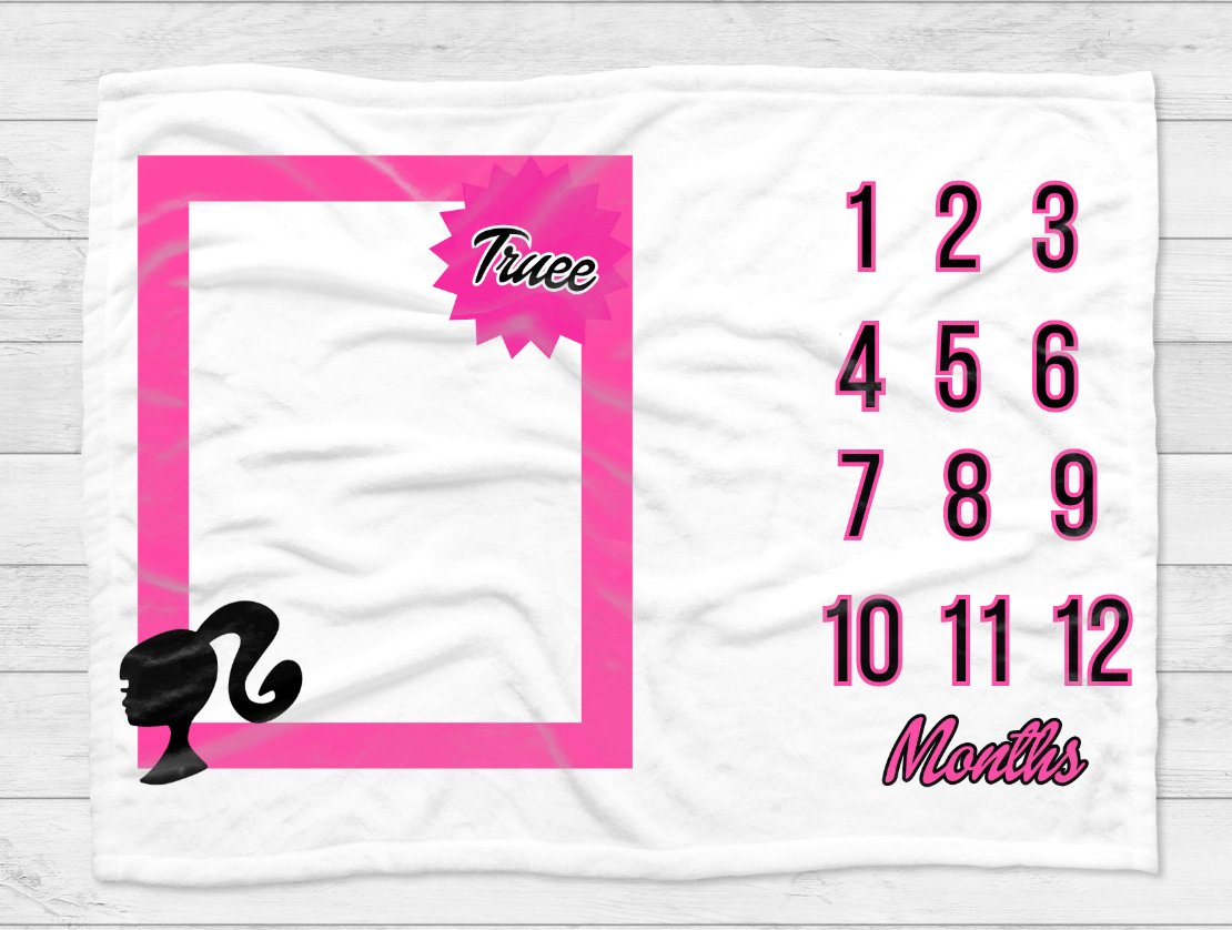 Personalized Barbie Girl Milestone Blanket
