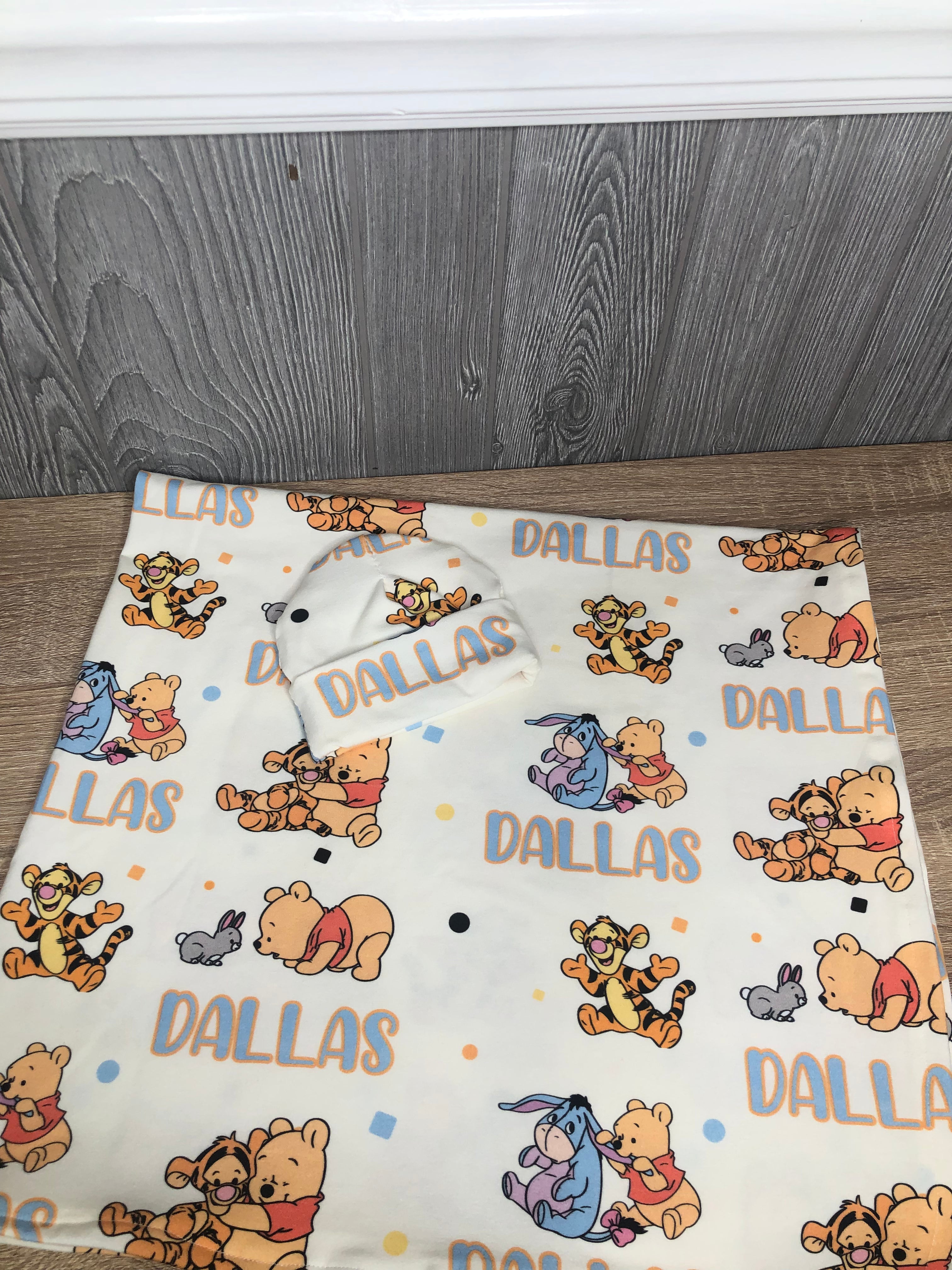 Pooh and Tigger Personalized Baby Blanket & Hat Set – Custom Newborn Announcement Gift