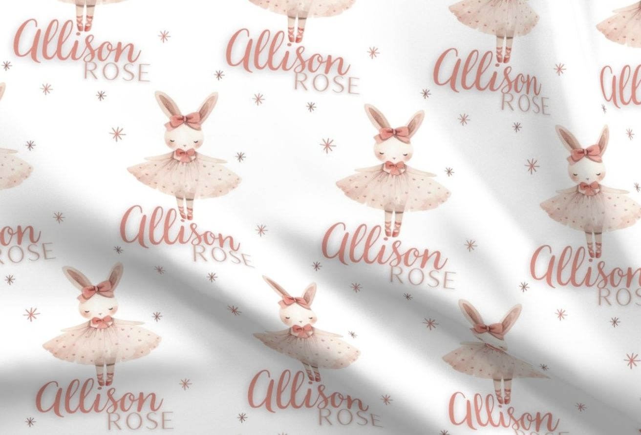 Bunny Ballerina Personalized Baby Blanket & Headband Set – Custom Newborn Announcement Gift