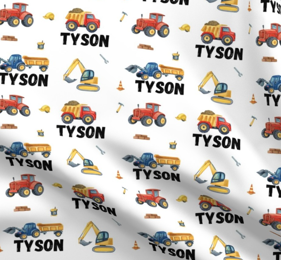 Construction Tucks Personalized Baby Blanket & Hat Set – Custom Newborn Announcement Gift