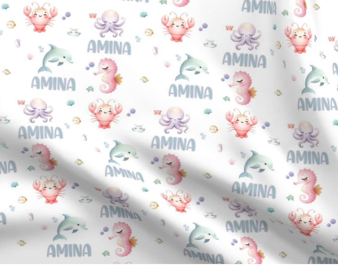 Under the Sea Girl Personalized Baby Blanket & Headband Set – Custom Newborn Announcement Gift