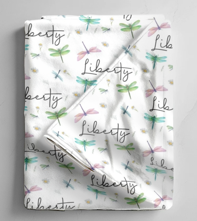 Dragonfly Personalized Baby Blanket & Headband Set – Custom Newborn Announcement Gift
