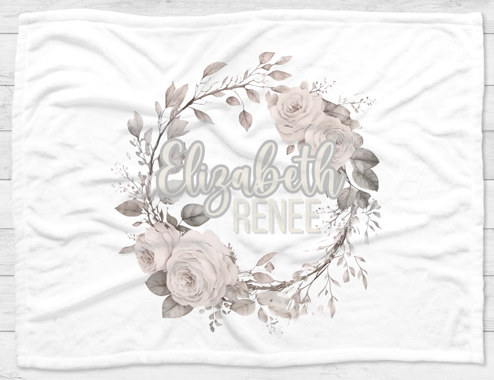 Personalized Grey Flower Wisteria Wreath Kids Blanket
