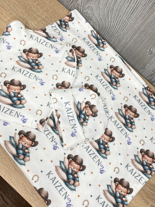Sleepy Cowboy Teddy Bear Baby Blanket Set