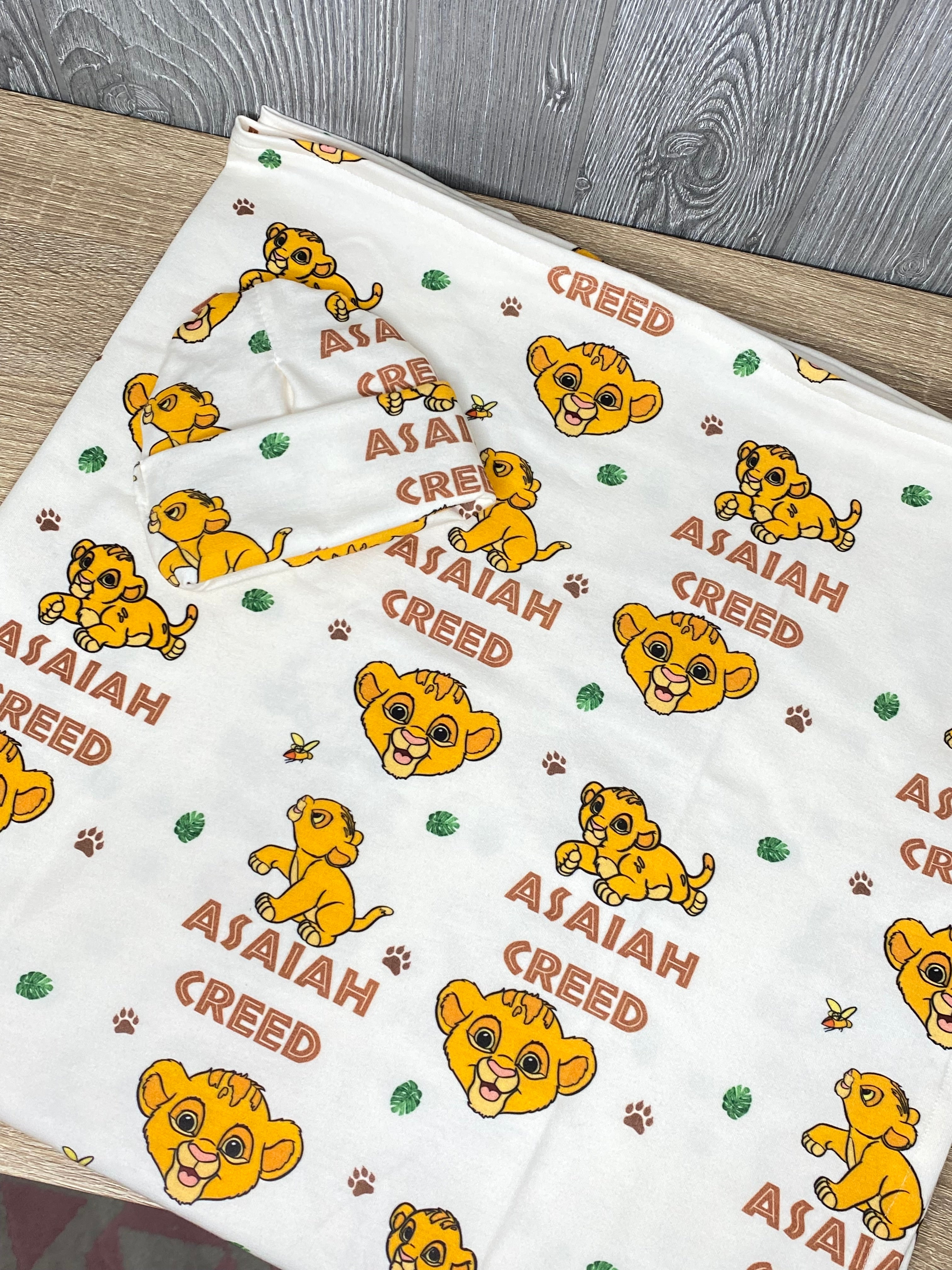 Lion King Personalized Baby Blanket & Hat Set – Custom Newborn Announcement Gift