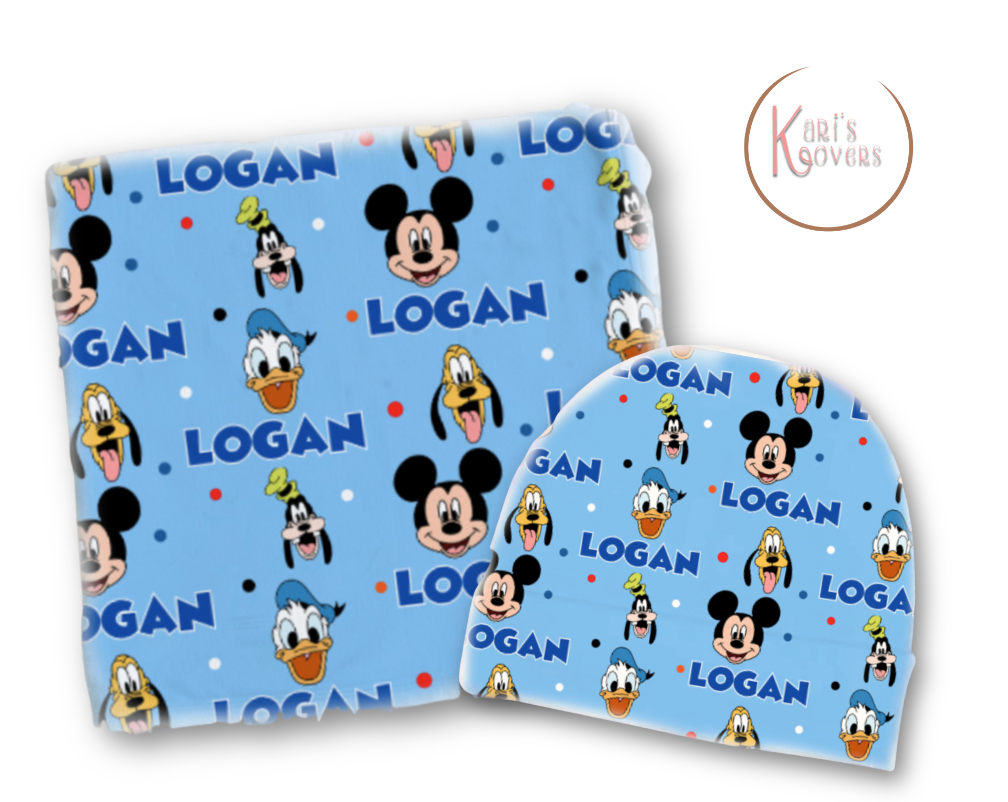 Mickey Mouse and Friends Personalized Baby Blanket & Hat Set – Custom Newborn Announcement Gift