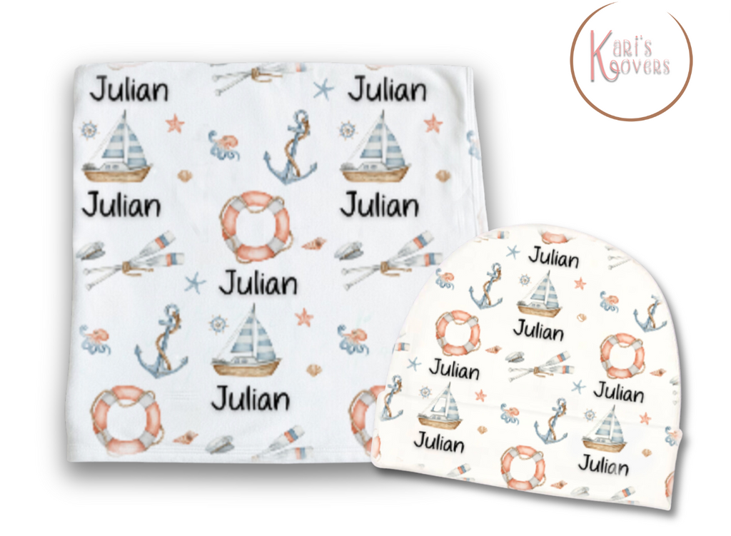 Ocean Life Personalized Baby Blanket & Hat Set – Custom Newborn Announcement Gift