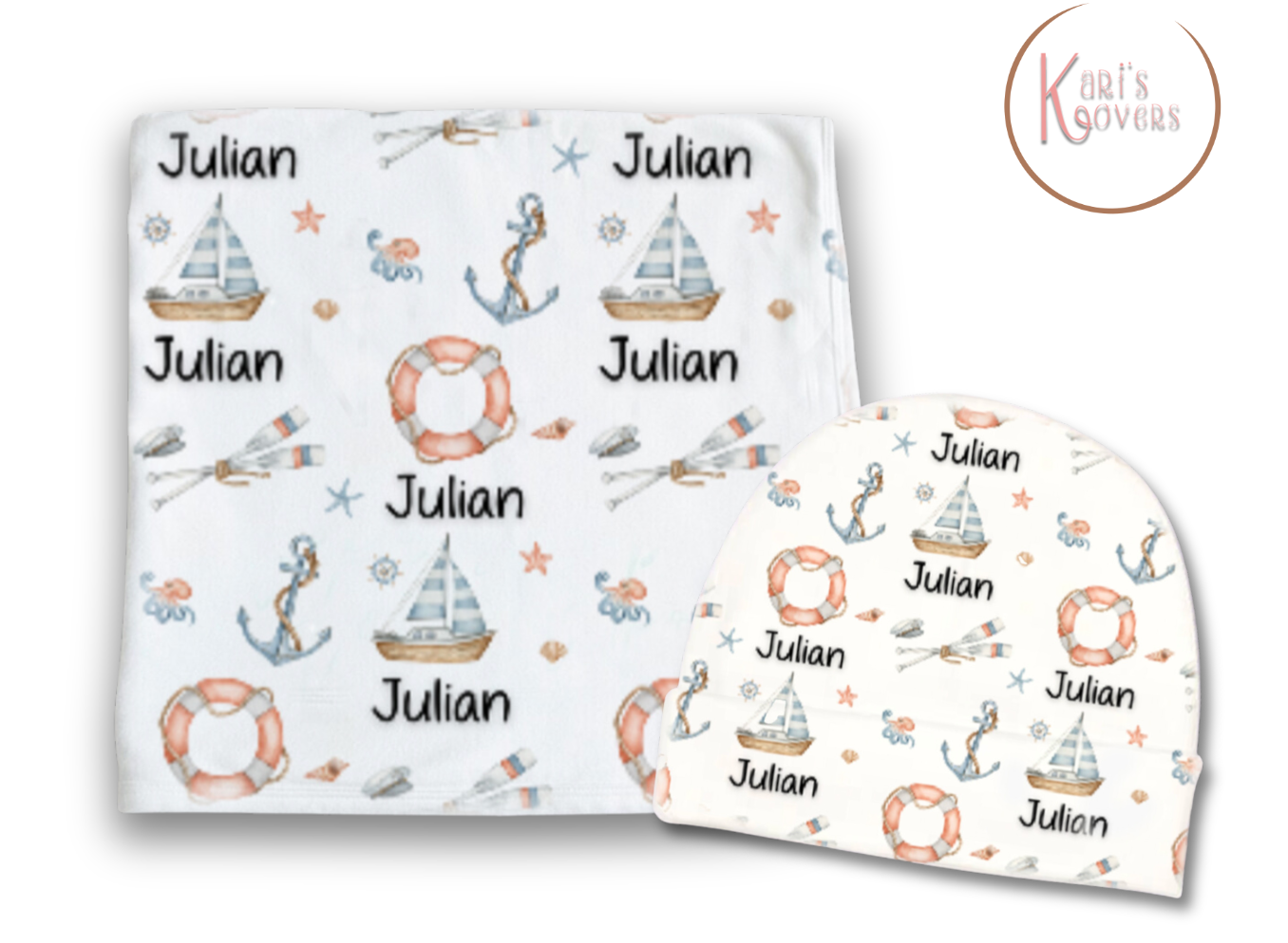 Ocean Life Personalized Baby Blanket & Hat Set – Custom Newborn Announcement Gift