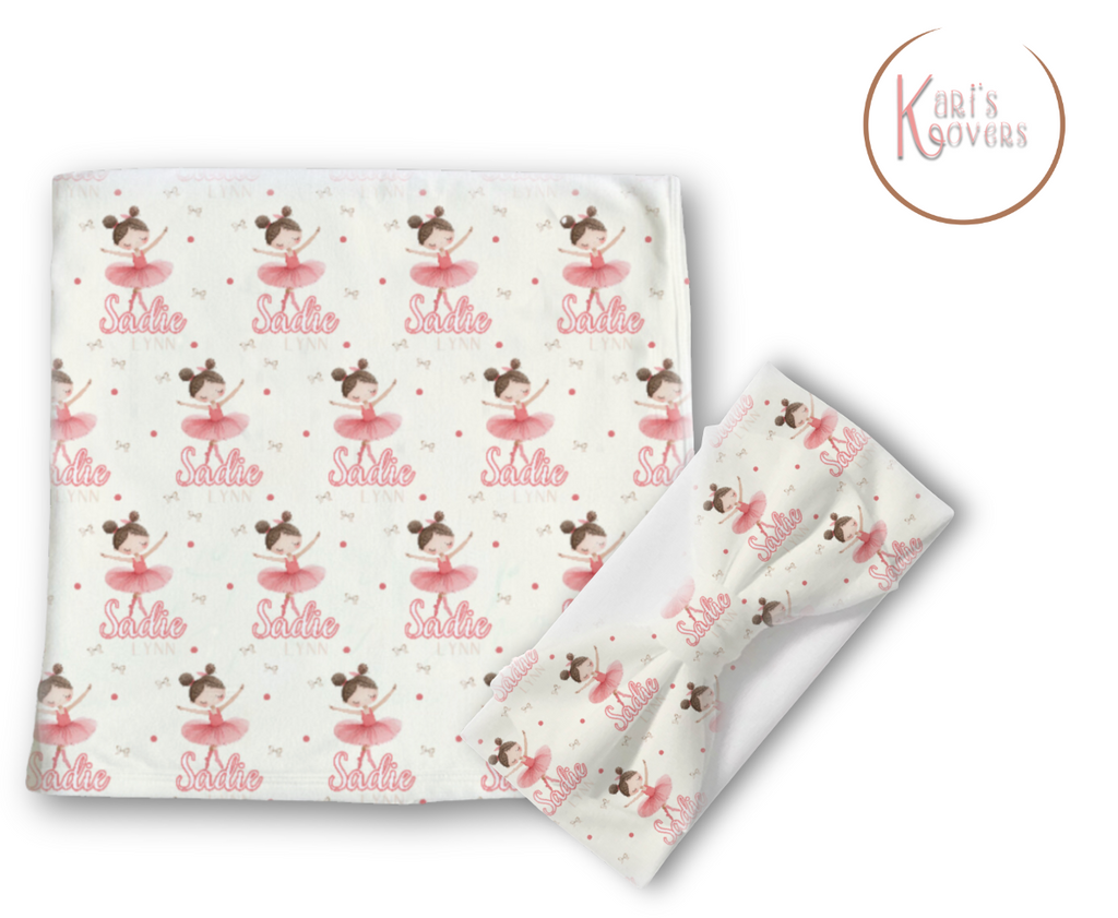 Brunette Ballerina Personalized Baby Blanket & Hat Set – Custom Newborn Announcement Gift