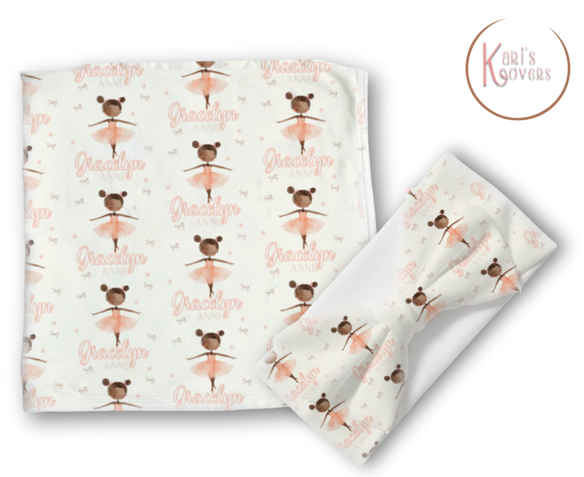 Ballerina Personalized Baby Blanket & Headband Set – Custom Newborn Announcement Gift