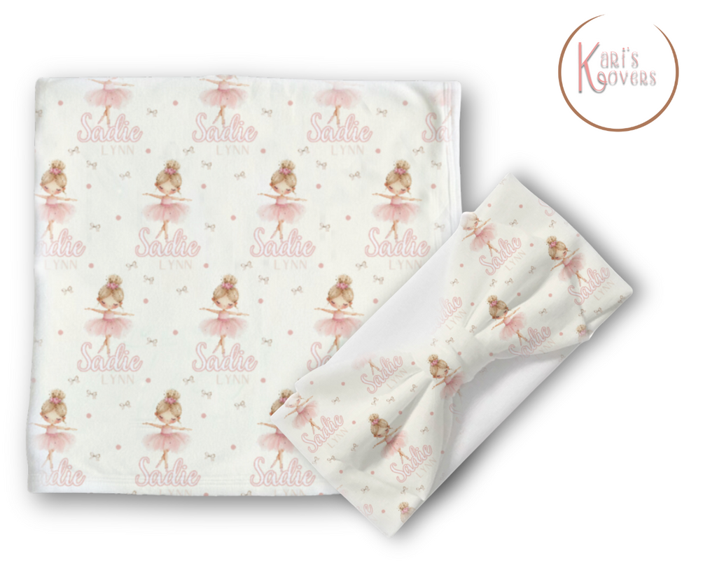 Blonde Ballerina Personalized Baby Blanket & Headband Set – Custom Newborn Announcement Gift