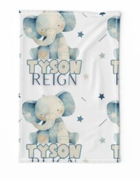 Patch Elephant Personalized Baby Blanket & Hat Set – Custom Newborn Announcement Gift