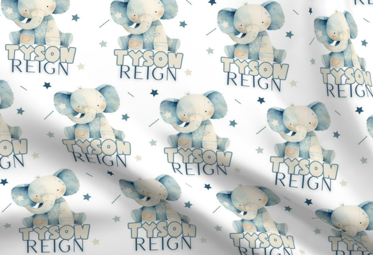Patch Elephant Personalized Baby Blanket & Hat Set – Custom Newborn Announcement Gift