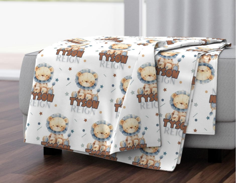 Patch Lion Personalized Baby Blanket & Hat Set – Custom Newborn Announcement Gift