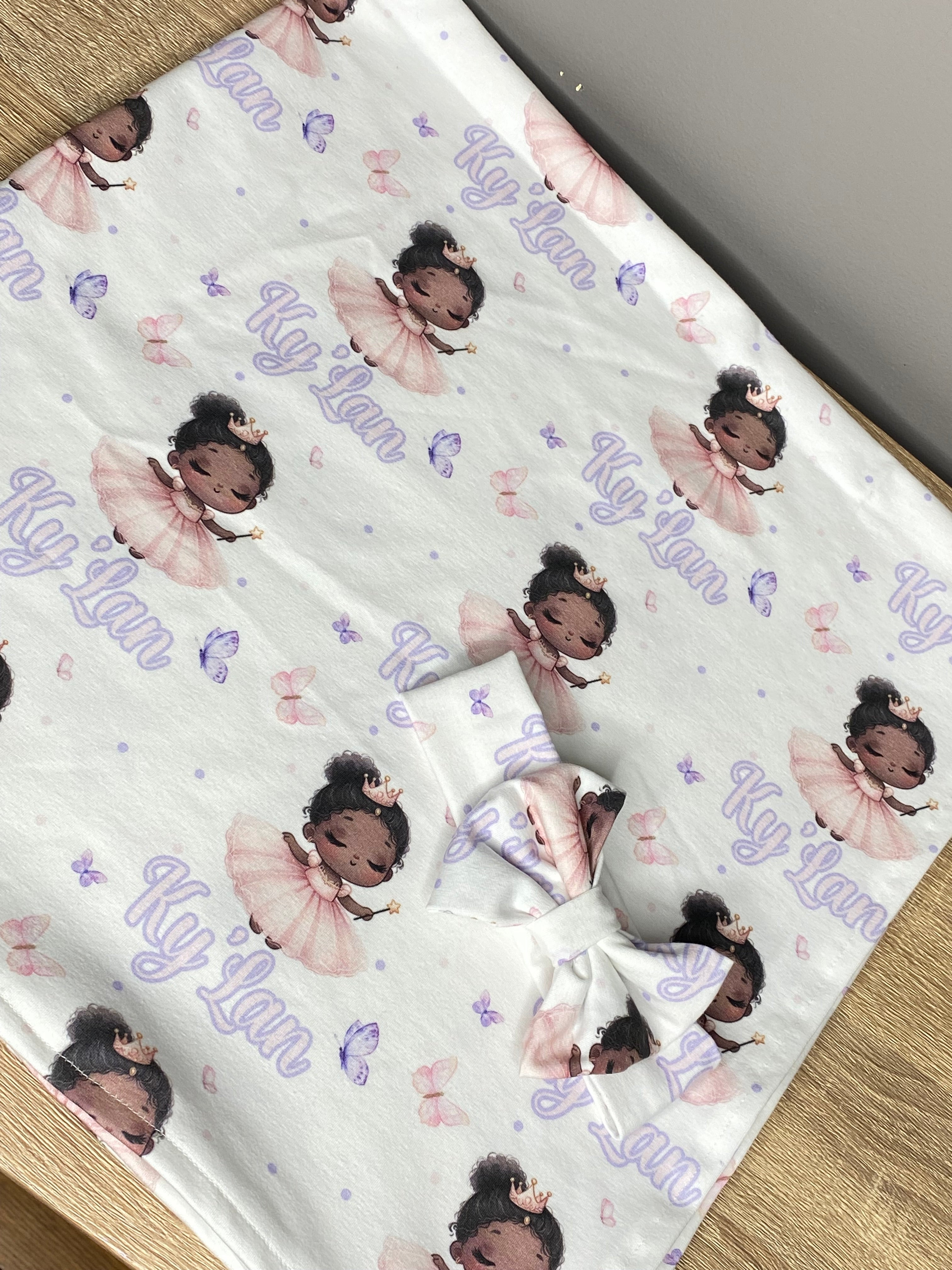 Princess and Butterflies Personalized Baby Blanket & Headband Set – Custom Newborn Announcement Gift