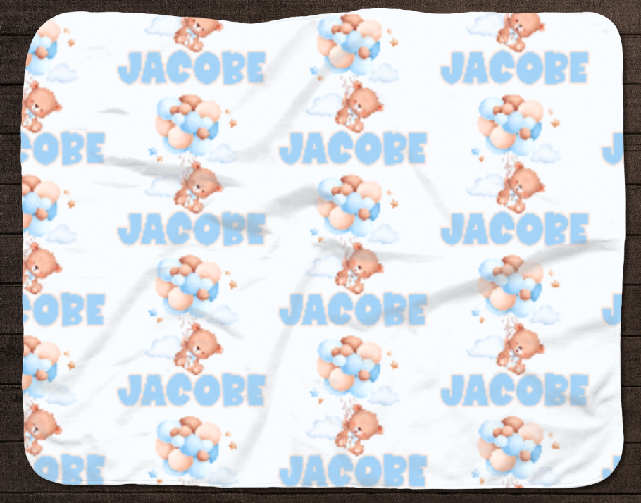 Blue Teddy Bear Personalized Baby Blanket & Hat Set – Custom Newborn Announcement Gift