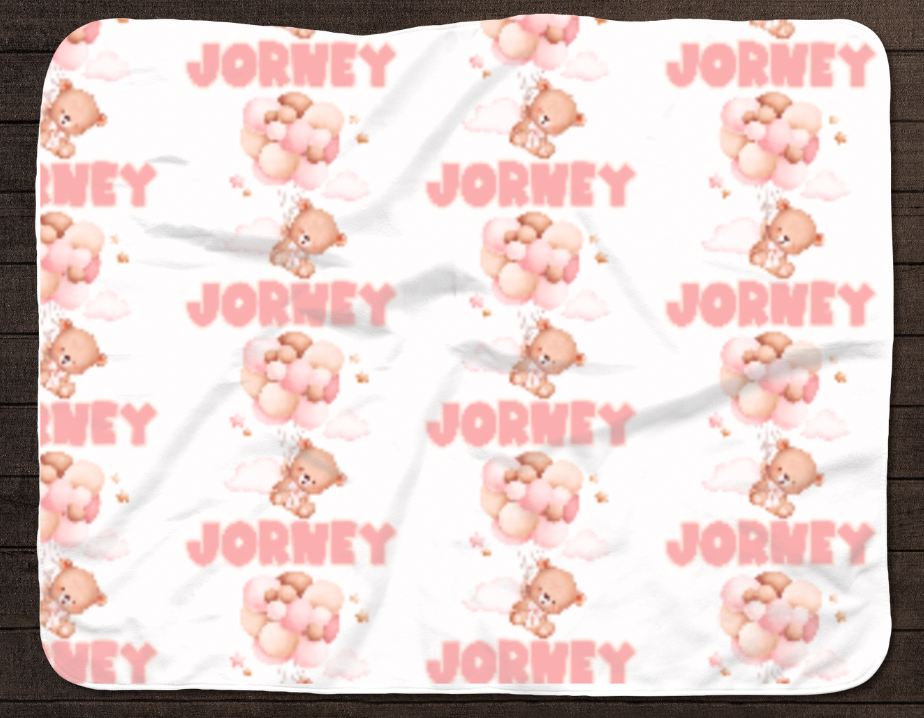 Pink Teddy Bear Personalized Baby Blanket & Head Set – Custom Newborn Announcement Gift