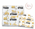 Construction Personalized Baby Blanket & Hat Set – Custom Newborn Announcement Gift