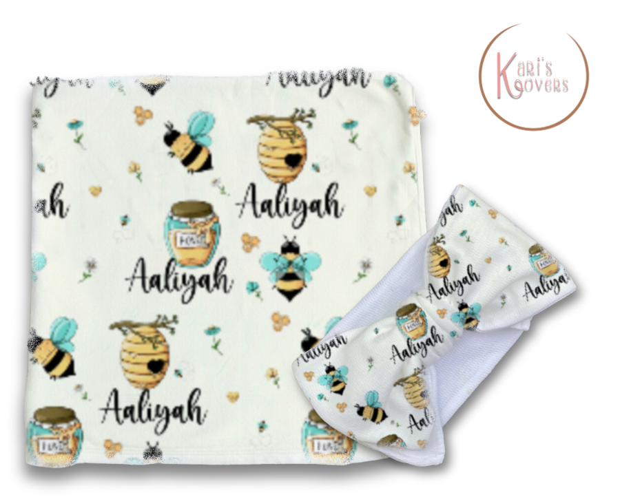 Little Honey Bee Personalized Baby Blanket & Headband Set – Custom Newborn Announcement Gift