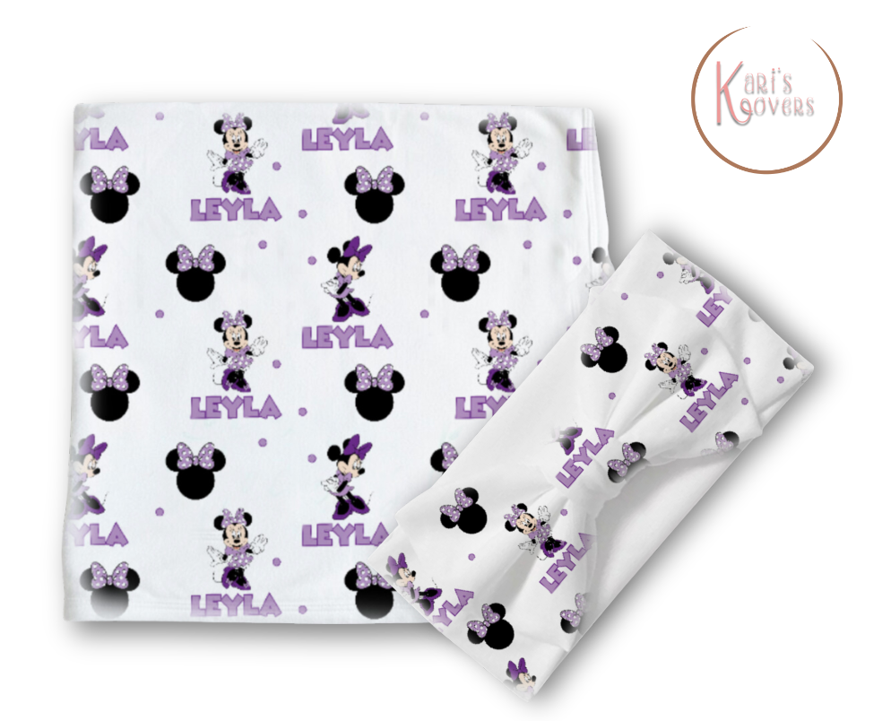 Purple Minnie Baby Blanket Set