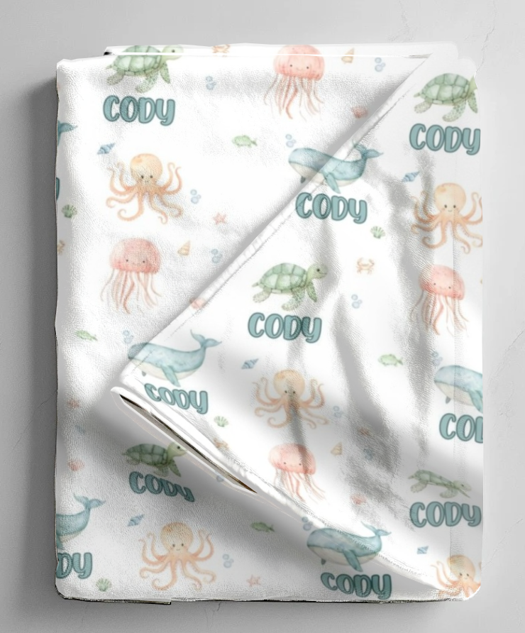 Under the Sea Boy Personalized Baby Blanket & Hat Set – Custom Newborn Announcement Gift