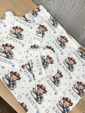 Sleepy Cowboy Teddy Bear Personalized Baby Blanket & Hat Set – Custom Newborn Announcement Gift
