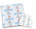 Blue Teddy Bear Personalized Baby Blanket & Hat Set – Custom Newborn Announcement Gift